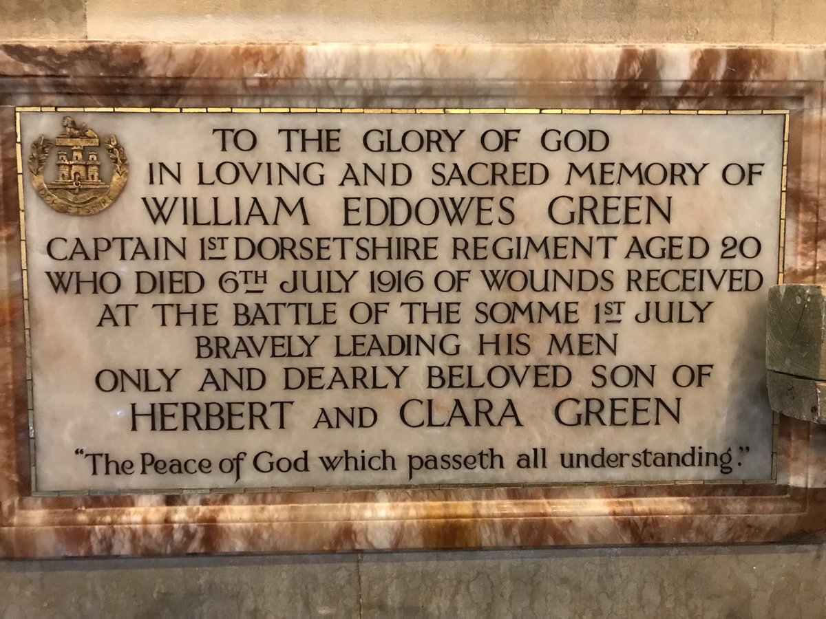 Today remembering my Great Uncle Captain William Green, who commanded C Company 1st Btn Dorset Regiment on this morning of 1st July 1916, he was wounded in the leg, dragged into a shell hole, only to be wounded again in the head, he died of his wounds on the 6th July 1916.