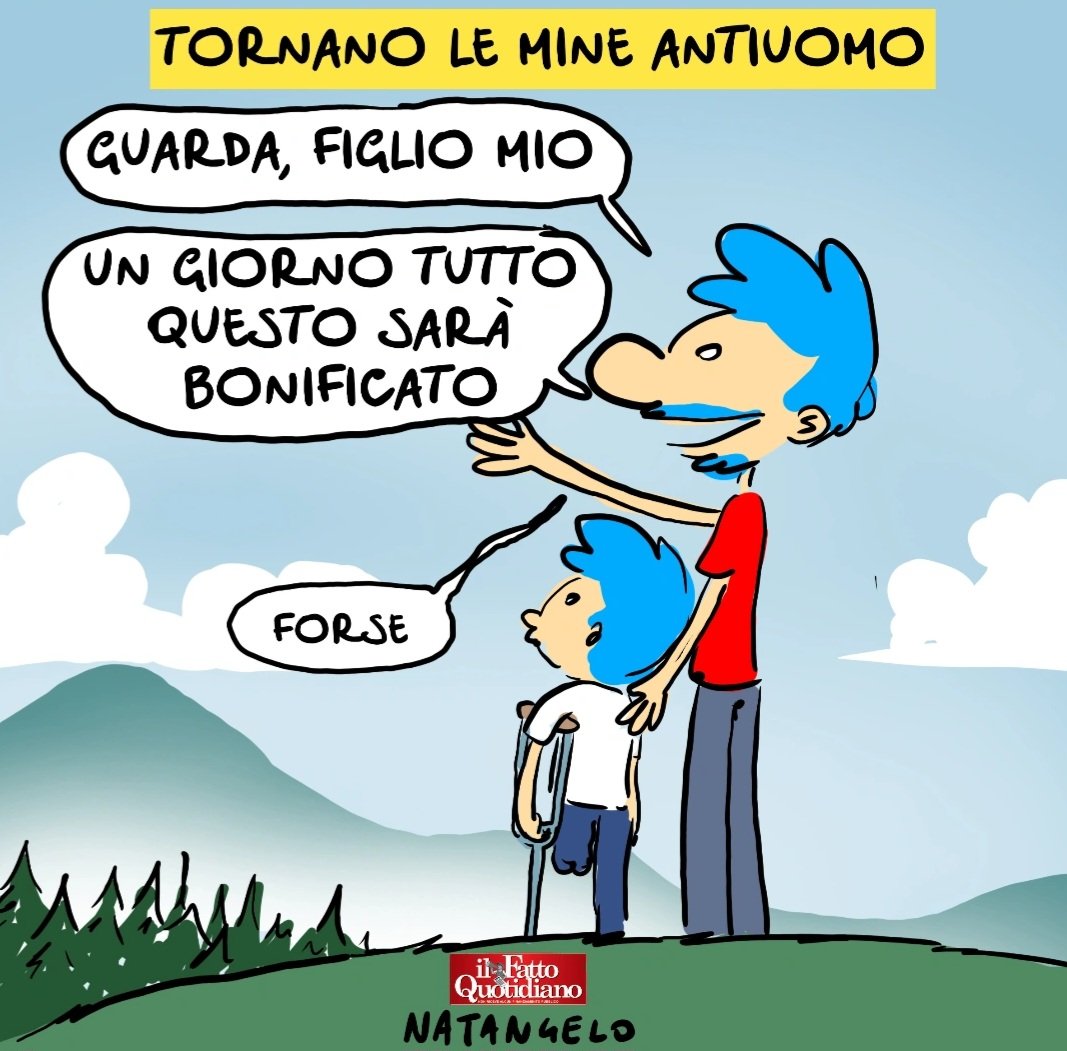 NatangeloM's tweet photo. Un futuro migliore - la mia vignetta per la prima pagina de Il Fatto Quotidiano oggi in edicola

#mine #guerra #ucraina #ottawa #vignetta #fumetto #memeitaliani #umorismo #satirapolitica #satira #humor #natangelo https://t.co/SvRnlXHfEY