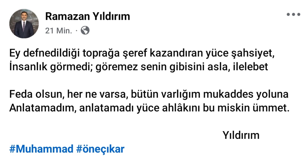 Hz. Peygamber (sav) tarihî bir şahsiyettir ama tarihte kalmış bir şahsiyet değildir...