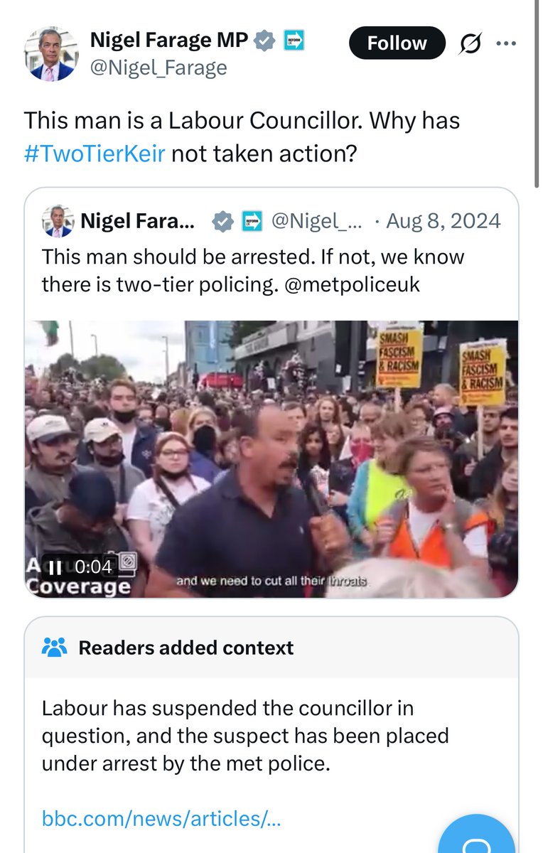 Reform Party UK Exposed ๐ฌ๐ง (@reformexposed) on Twitter photo Another day and <a href="/Nigel_Farage/">Nigel Farage MP</a> has still not issued a statement on his councillor <a href="/MandyClareTERF/">Mandy Clare</a> being charged for assault and criminal damage at a Pride event.
He called for suspension of Ricky Jones even after he had been suspended. He called for his arrest, even after he had Another day and <a href="/Nigel_Farage/">Nigel Farage MP</a> has still not issued a statement on his councillor <a href="/MandyClareTERF/">Mandy Clare</a> being charged for assault and criminal damage at a Pride event.
He called for suspension of Ricky Jones even after he had been suspended. He called for his arrest, even after he had