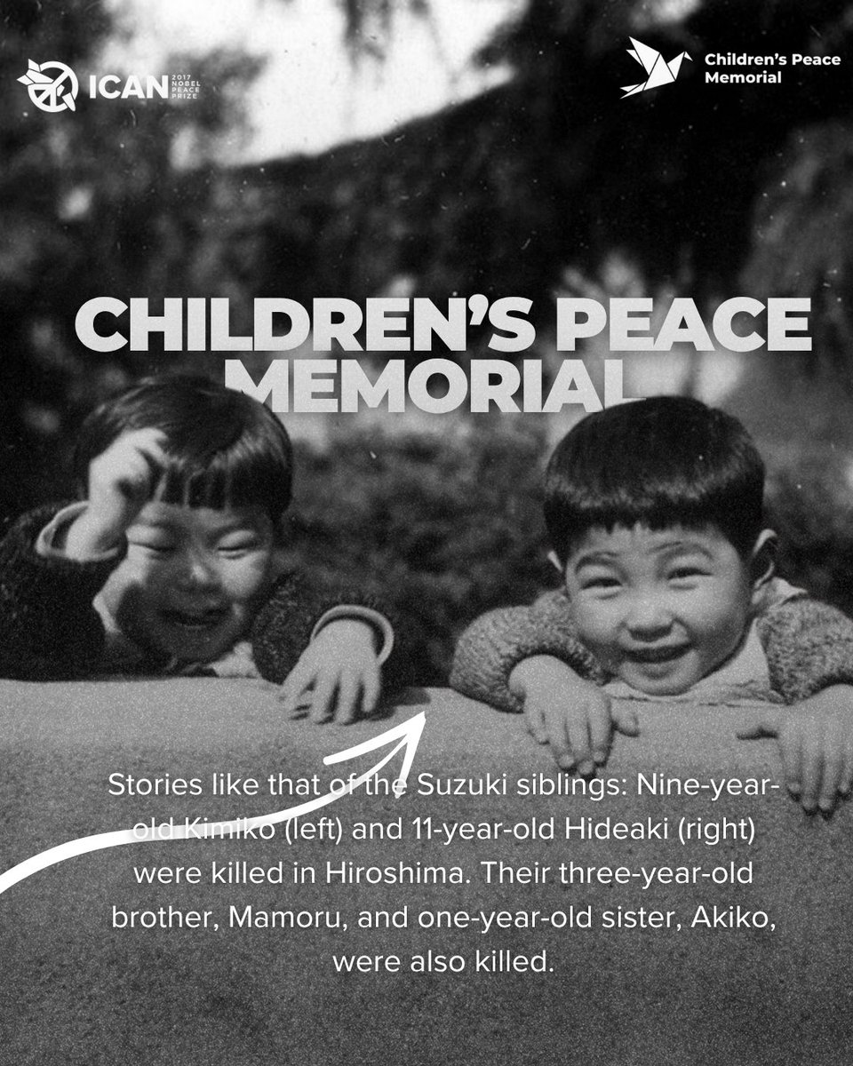 📢Out today:  ICAN’s memorial dedicated to the children of Hiroshima and Nagasaki. Ahead of the 80th anniversaries of the nuclear bombings, this new online memorial honours the 38,000 children killed in Hiroshima and Nagasaki. 

🔗Learn more: childrenspeacememorial.org

#NuclearBan