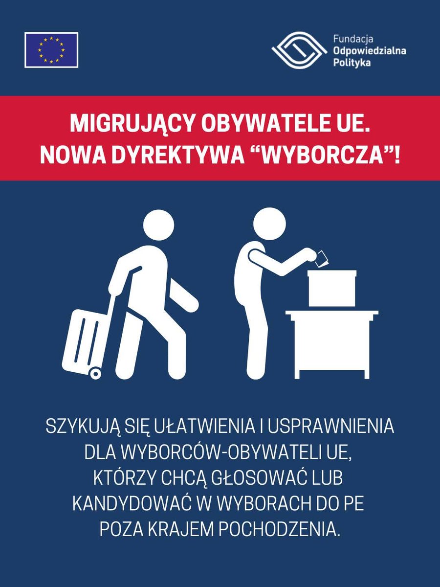 Fundacja Odpowiedzialna Polityka (@odp_polityka) on Twitter photo Niedawno <a href="/EU_Commission/">European Commission</a> przyjęła ważną dyrektywę dot. realizacji czynnego i biernego prawa wyborczego w wyborach do Parlamentu Europejskiego przez obywateli UE zamieszkujących w państwie członkowskim, które nie jest ich państwem pochodzenia.
Więcej: facebook.com/share/p/1EbCwV… Niedawno <a href="/EU_Commission/">European Commission</a> przyjęła ważną dyrektywę dot. realizacji czynnego i biernego prawa wyborczego w wyborach do Parlamentu Europejskiego przez obywateli UE zamieszkujących w państwie członkowskim, które nie jest ich państwem pochodzenia.
Więcej: facebook.com/share/p/1EbCwV…