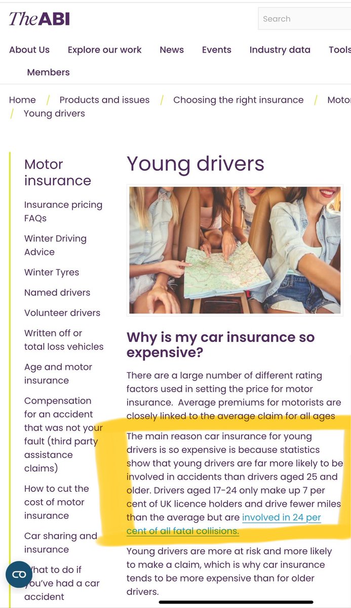 The <a href="/guardian/">The Guardian</a> totally misses the main reason ⬇️ car insurance is so high for young drivers. And here is the <a href="/The_ABI_UK/">The ABI</a> to explain why. What a missed opportunity to help young and novice drivers stay safe and reduce insurance premiums. 

abi.org.uk/products-and-i…

One for your