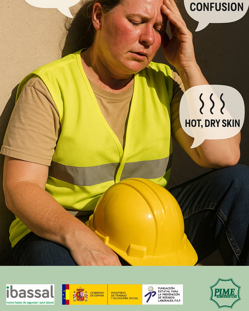 🦺 En el trabajo, el golpe de calor no avisa.
😵‍💫 Evita tareas intensas en las horas centrales del día. Revisa síntomas: dolor de cabeza, piel seca, confusión, náuseas…🆘 ¡Actúa rápido y avisa! #QueElSolNoTeGane #IBASSAL
📄 👉
pimemenorca.org/documento/1017…