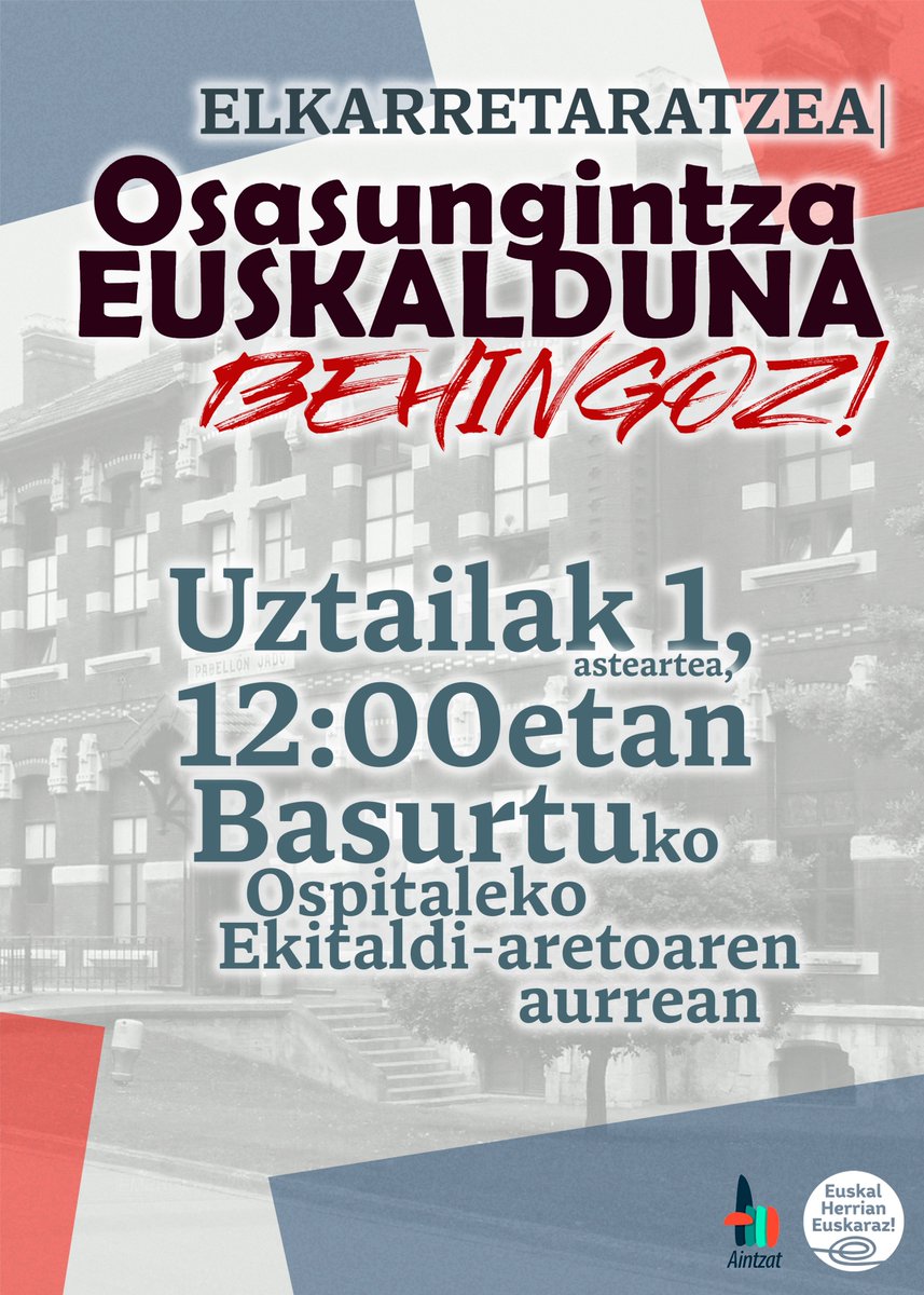 🔵GAUR
Euskal Herri osorako osasungintza euskalduna aldarrikatuko dugu✊