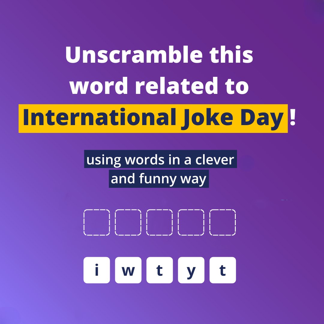 Cambridge Dictionary (@cambridgewords) on Twitter photo Can you unscramble this B2 level word? 🤔 
➡️ Keep playing Word Scramble: cambrid.ge/3wkbVln 
#LearnEnglish #CambridgeDictionary #InternationalJokeDay Can you unscramble this B2 level word? 🤔 
➡️ Keep playing Word Scramble: cambrid.ge/3wkbVln 
#LearnEnglish #CambridgeDictionary #InternationalJokeDay