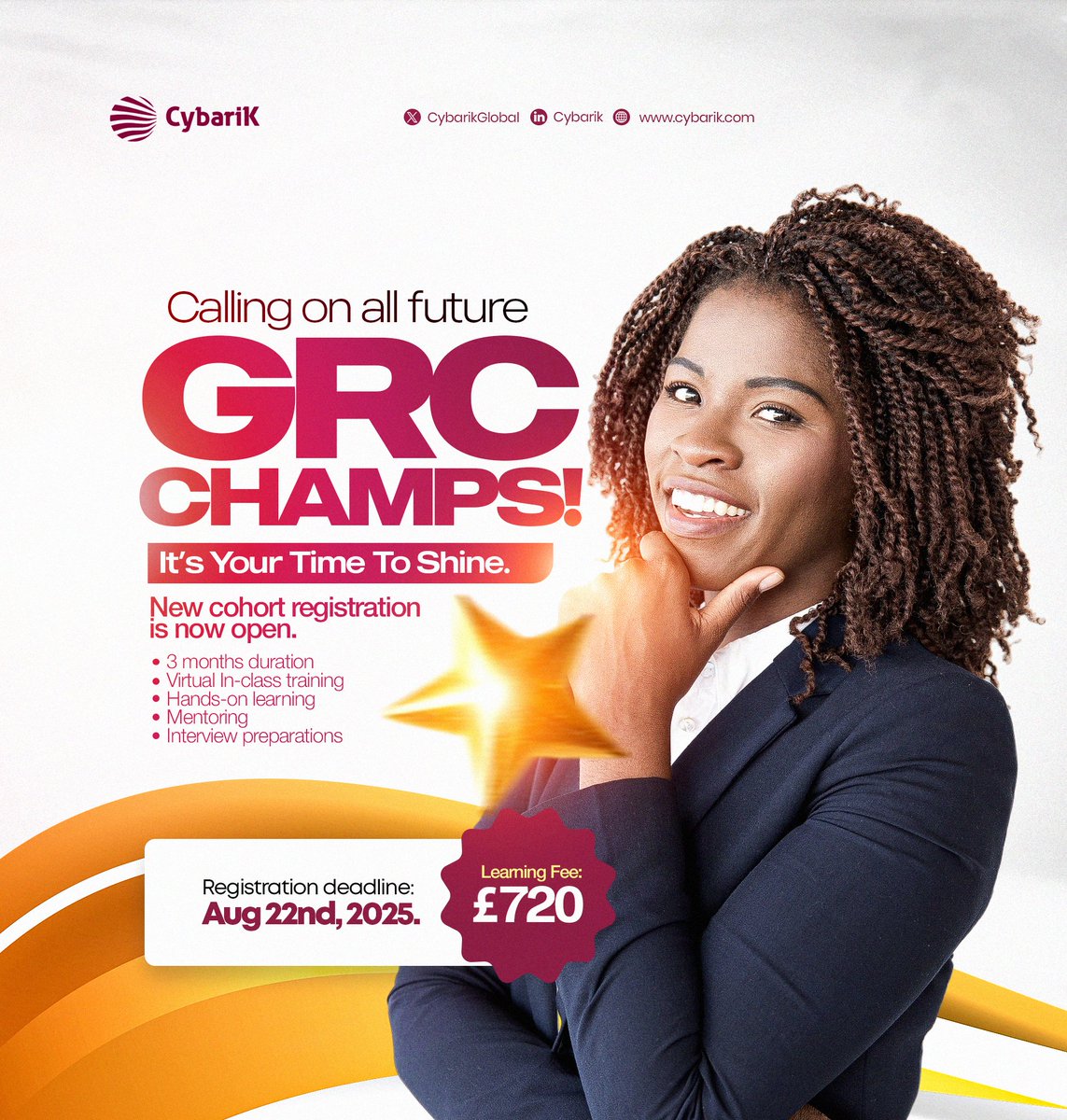 🚨 CybariK's GRC Academy registration is now OPEN!

Get hands-on, world-class cybersecurity training + FREE interview prep &amp; lifelong support from the CybariK community.

To sign up or for more details, click the link below👇🏾 

cybarik.com/training/gover…

For inquiries, send a DM.