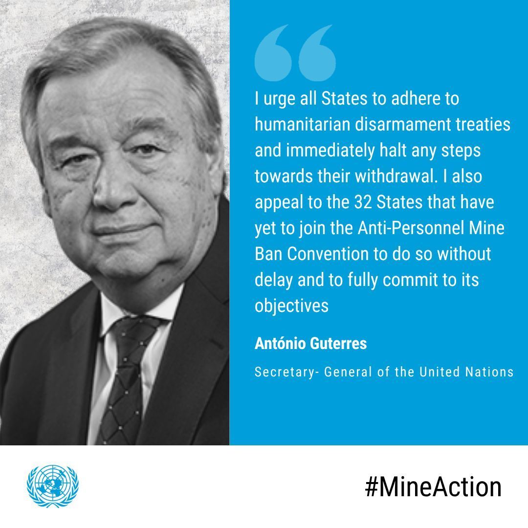 United Nations Geneva (@ungeneva) on Twitter photo "At a time when civilians face heightened risks from widening conflicts, it is imperative that we strengthen the frameworks that protect human life & dignity."
<a href="/antonioguterres/">António Guterres</a> launches a global campaign to uphold the norms of humanitarian disarmament & accelerate #MineAction. "At a time when civilians face heightened risks from widening conflicts, it is imperative that we strengthen the frameworks that protect human life & dignity."
<a href="/antonioguterres/">António Guterres</a> launches a global campaign to uphold the norms of humanitarian disarmament & accelerate #MineAction.