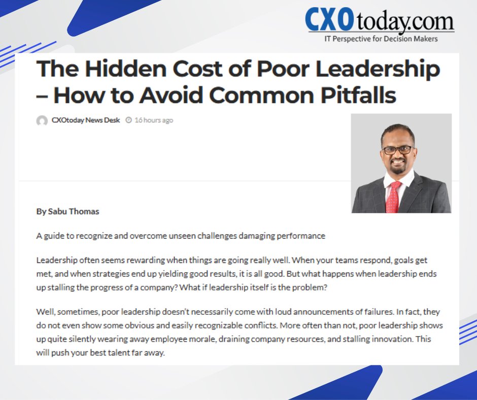 Leadership failures don’t always make noise—they often whisper.

In my latest article for <a href="/CXOToday/">Prabhu Ram</a>, I explore the unseen challenges of poor leadership—the kind that silently erodes trust, drains morale and stalls both people and performance.

cxotoday.com/story/the-hidd…