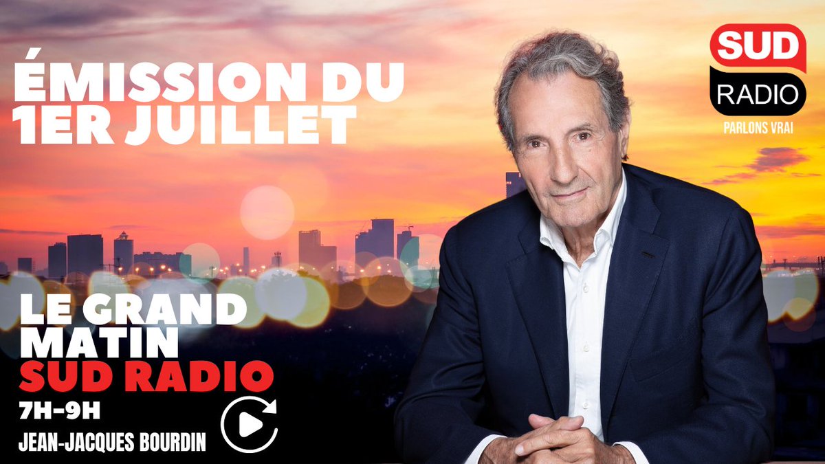 Vous avez manqué le #GrandMatin ? Retrouvez l'émission du 01/07 en intégralité avec <a href="/JJBourdin_off/">Jean-Jacques Bourdin</a>

➡️ Laurent Duplomb (sénateur LR), <a href="/ThibautBruttin/">Thibaut Bruttin</a>, <a href="/ericrevel1/">Eric Revel</a>, <a href="/ELevyCauseur/">Elisabeth Lévy</a> et <a href="/francoisedegois/">francoise degois</a> sont les invités du jour 

Le replay : sudradio.fr/programme/legr…