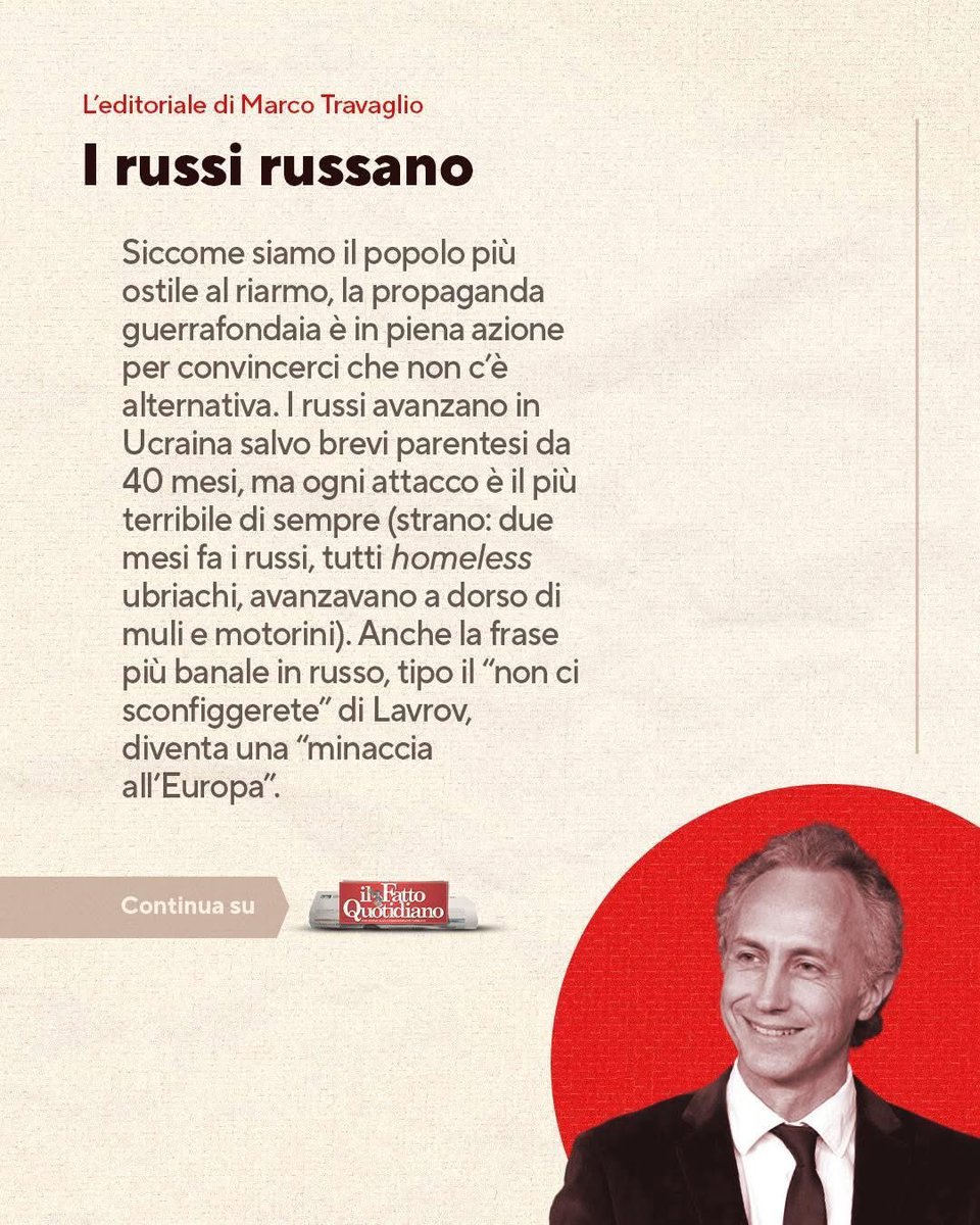 marcotravaglio's tweet photo. I russi russano.

Leggi l'editoriale completo in edicola e su FQ Extra 👉 https://t.co/noNrHVucj9 https://t.co/vQwV8Y6qzL