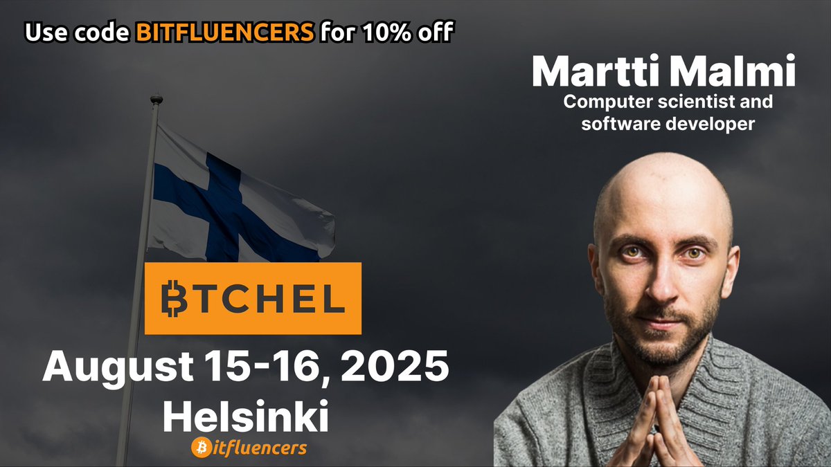 Bitfluencers (@21bitfluencers) on Twitter photo Meet <a href="/marttimalmi/">Martti Malmi</a> — the first person to ever work with Satoshi Nakamoto! 🧡
Catch him live at <a href="/btchelevent/">₿TCHEL2025 🇫🇮</a> this August in Helsinki, Finland — the first major Bitcoin-only conference in the Nordics!
🎟️ Get 10% off with code: BITFLUENCERS
Link in thread 👇 Meet <a href="/marttimalmi/">Martti Malmi</a> — the first person to ever work with Satoshi Nakamoto! 🧡
Catch him live at <a href="/btchelevent/">₿TCHEL2025 🇫🇮</a> this August in Helsinki, Finland — the first major Bitcoin-only conference in the Nordics!
🎟️ Get 10% off with code: BITFLUENCERS
Link in thread 👇