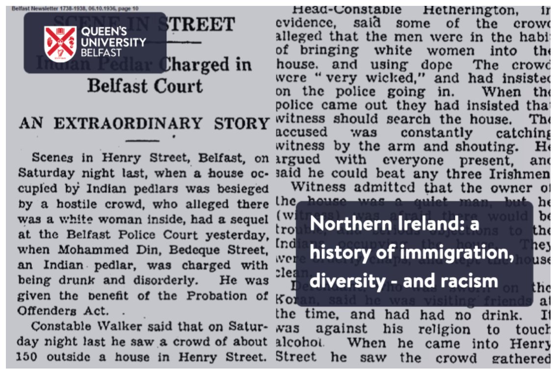DZBelluigi's tweet image. "Northern Ireland has a long history of immigration and diversity. And of racism."
Recent anti-immigration is placed in historical context by Dr Jack Crangle @HAPPatQUB
See qub.ac.uk/Research/Our-i…
for a short blogpost with links to Crangle's excellent research