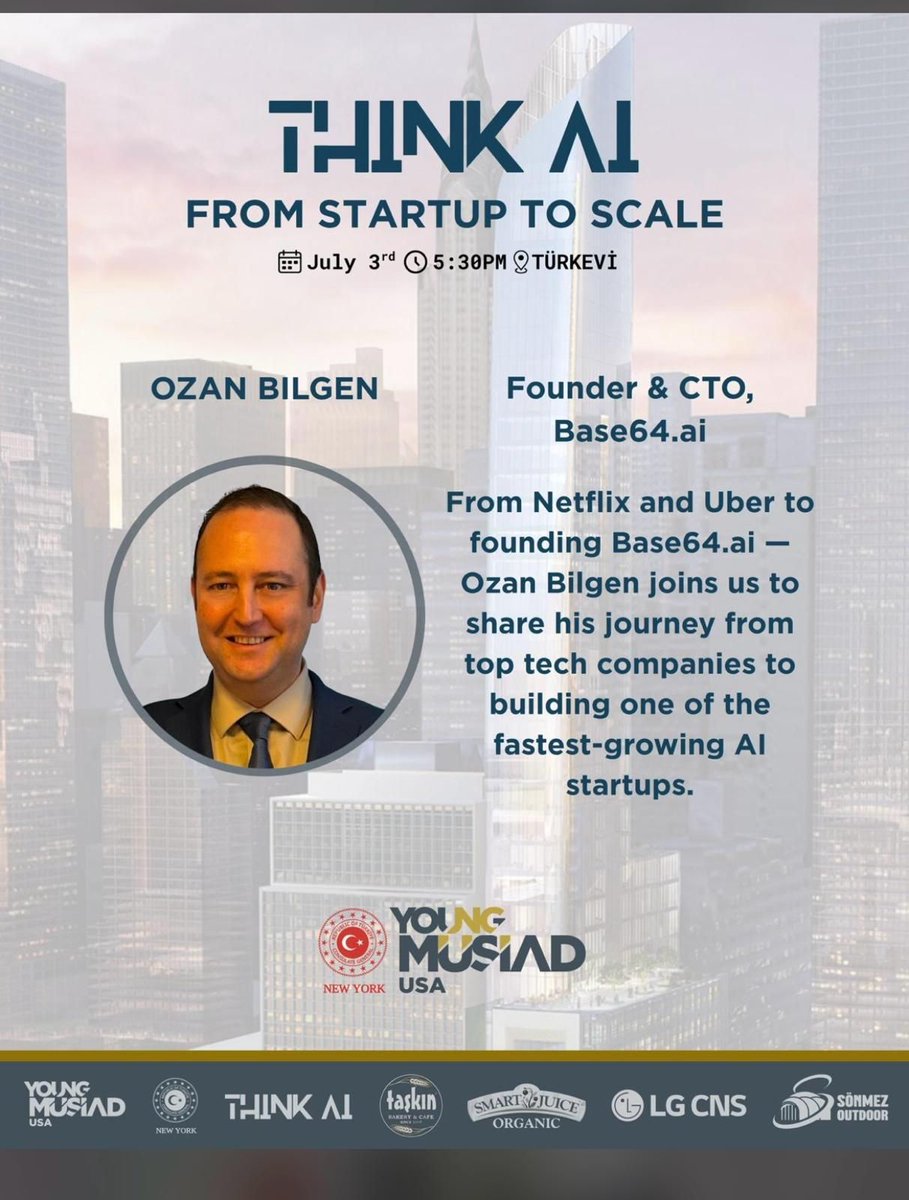 In #NYC this Thursday? Join our founder <a href="/oebilgen/">Ozan</a> as he shares what it’s like to build an #ArtificialIntelligence #startup from the ground up. Register here: docs.google.com/forms/d/e/1FAI… 
#ThinkAI #YoungMUSIADUSA #StartupToScale #AIInnovation #TurkishTech #LeadershipInAI #MÜSİAD