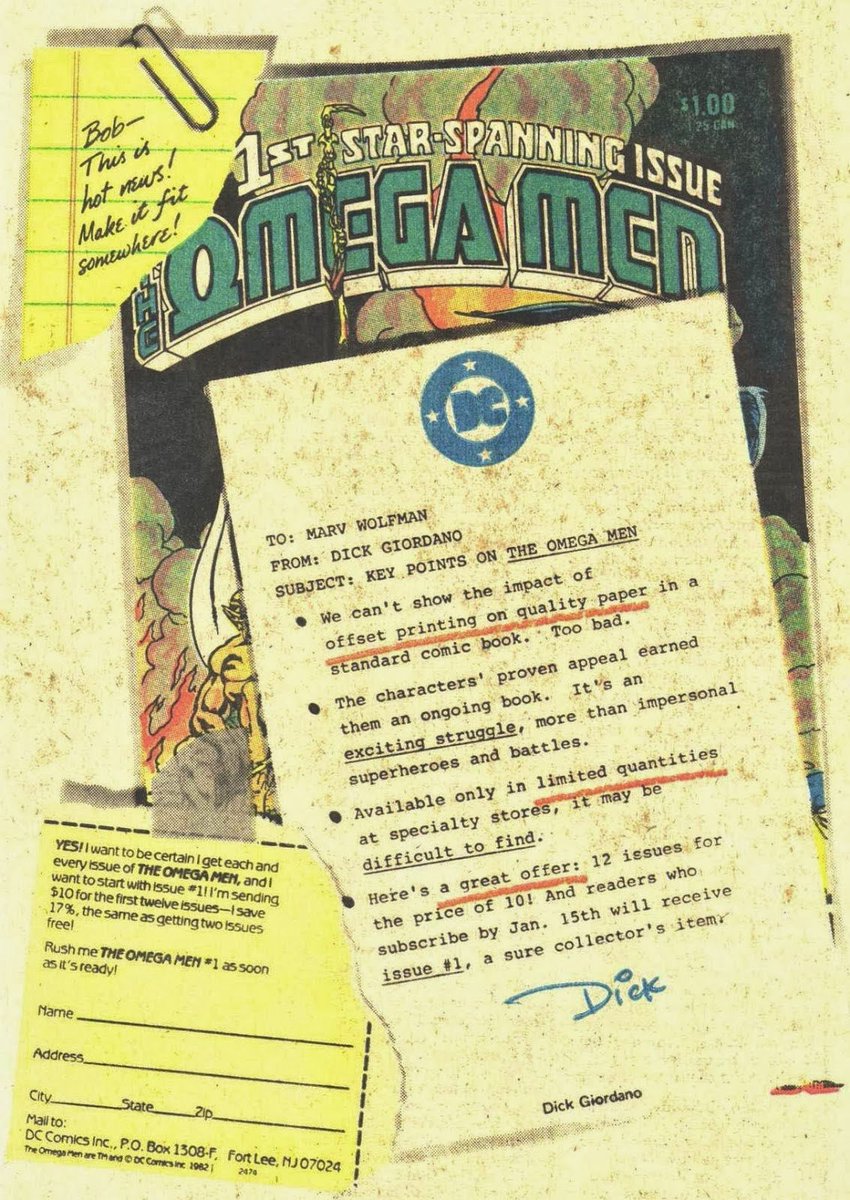comicbookaddt's tweet photo. Calling all comic book addicts! 🚨 Remember The Omega Men #1?
This memo reveals it was only available in limited quantities at specialty stores!
A true collector's item then, and now. What's your rarest find?
#TheOmegaMen #ComicBooks #VariantCovers #ComicCollecting #ComicAddict #VintageComics #TheOmegaMen #DCComics