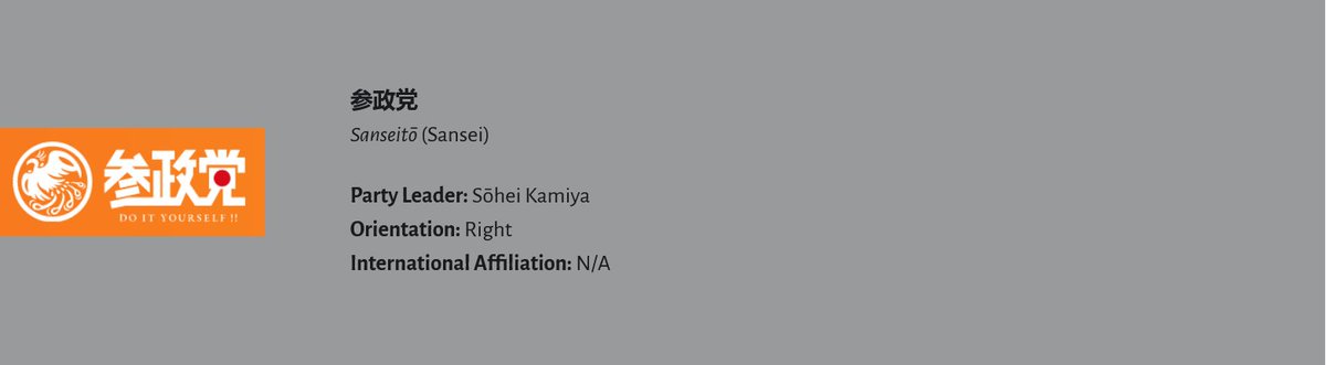 Japan: Sansei (Right) rose to 11% in June's Kyodo News poll. This comes after the party won 3 seats in Tokyo's prefectural election.