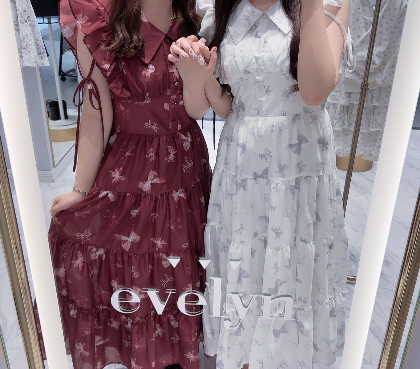 evelyn オリジナルリボン柄OP ロング オリジナルリボン柄OP