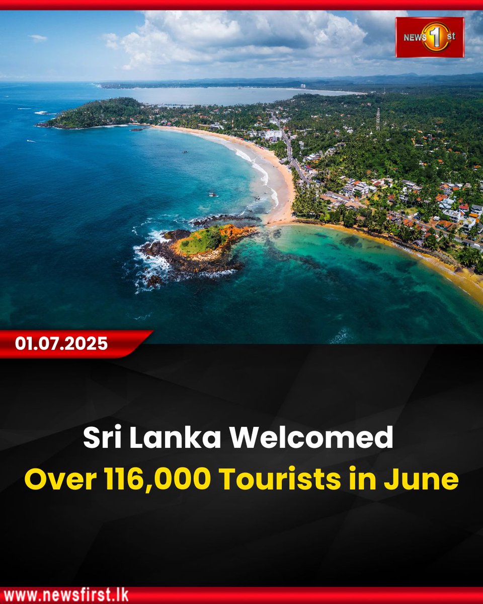 NewsfirstSL's tweet photo. Sri Lanka Welcomed Over 116,000 Tourists in June

Details: https://t.co/3YouU0Fhej

#newsfirst #news1st #newsupdate #newsfirstEnglish #latestupdate #srilanka #tourism #tourists #visitsl #sltourism https://t.co/35pUIdeQN2