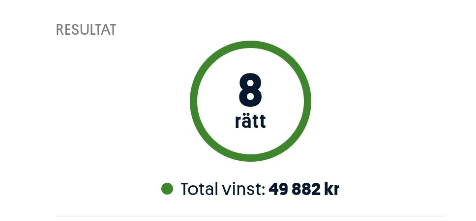 DirektenR's tweet image. Det blev en fin start på veckan.

✅️Super 8
🏆64435kr.

✅️Topptipset
🏆49882kr.

⚽️️Våra Super 12 och Super 8 andelsspel. 
➡️Länk nedan➡️Supertipset➡️Andelsspel✅️Direkten Ryd

trk.affiliates.dbet.com/o/XAEFON?lpage… 

#super12 #Europatipset #Topptipset #super8 #jackpot #braform #betting