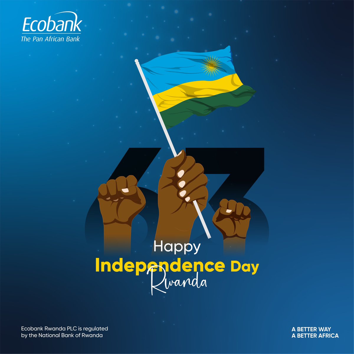 Happy Independence Day from Ecobank! 🇷🇼
Honoring Rwanda’s journey to freedom and progress. Together, we rise!  #Abetterway #EcobankRW
