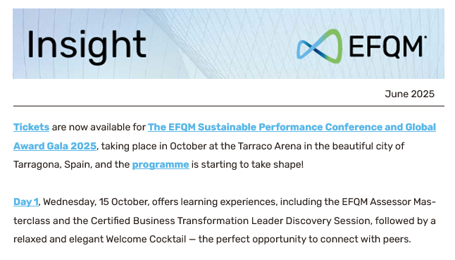 Keep up to date with the latest news from EFQM by registering for our monthly newsletter here bit.ly/47H99Ud