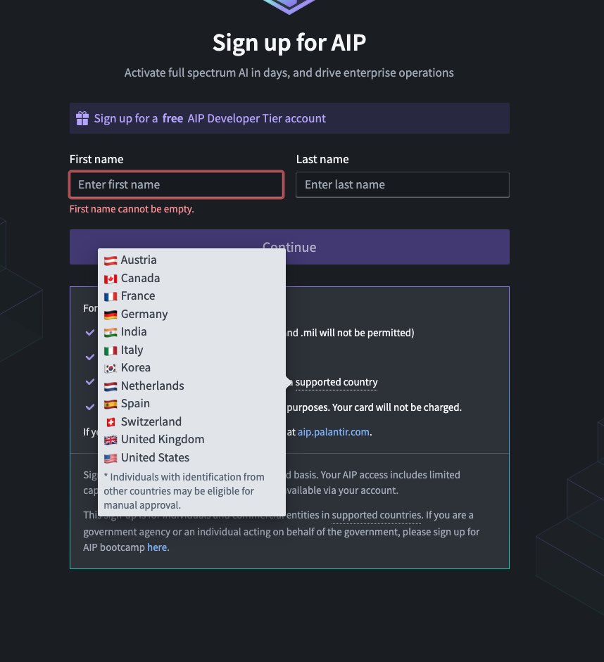 jace_park98's tweet image. 개인 AIP Developer Tier 계정 생성이 한국에서도 가능하네요!
북미 / 유럽 지역 국가에서만 지원했던 것으로 기억하는데 이제 한국이 지원 국가에 포함되어 있습니다.