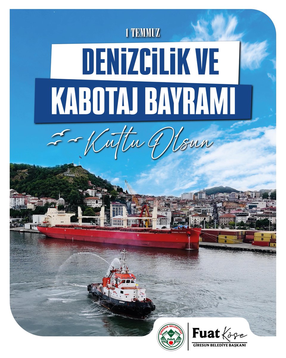 Bugün, denizlerde tam bağımsızlığımızı simgeleyen Denizcilik ve Kabotaj Bayramı’nın gururunu yaşıyoruz. 🇹🇷 

Ege'de, Marmara'da, Karadeniz'de ve Akdeniz'de… Her dalgada özgürlüğümüzün yankısı var. 1 Temmuz Denizcilik ve Kabotaj Bayramı kutlu olsun.