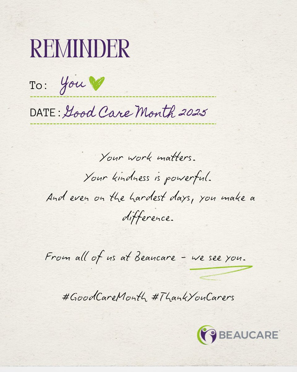 It’s #GoodCareMonth
To every carer making a difference - we see your dedication. 
From all of us at Beaucare💜
#SocialCareMatters #ThankYouCareWorkers