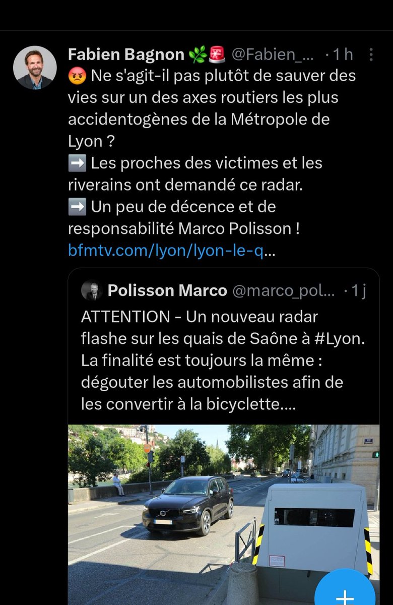 Décidément <a href="/Fabien_Bagnon/">Fabien Bagnon 🌿🚨</a> a une capacité à dire n'importe quoi !  C'est incroyable. 
Laisser penser que ce radar permet de sauver des vies dans s Lyon est au mieux un doux rêve et au pire un mensonge.