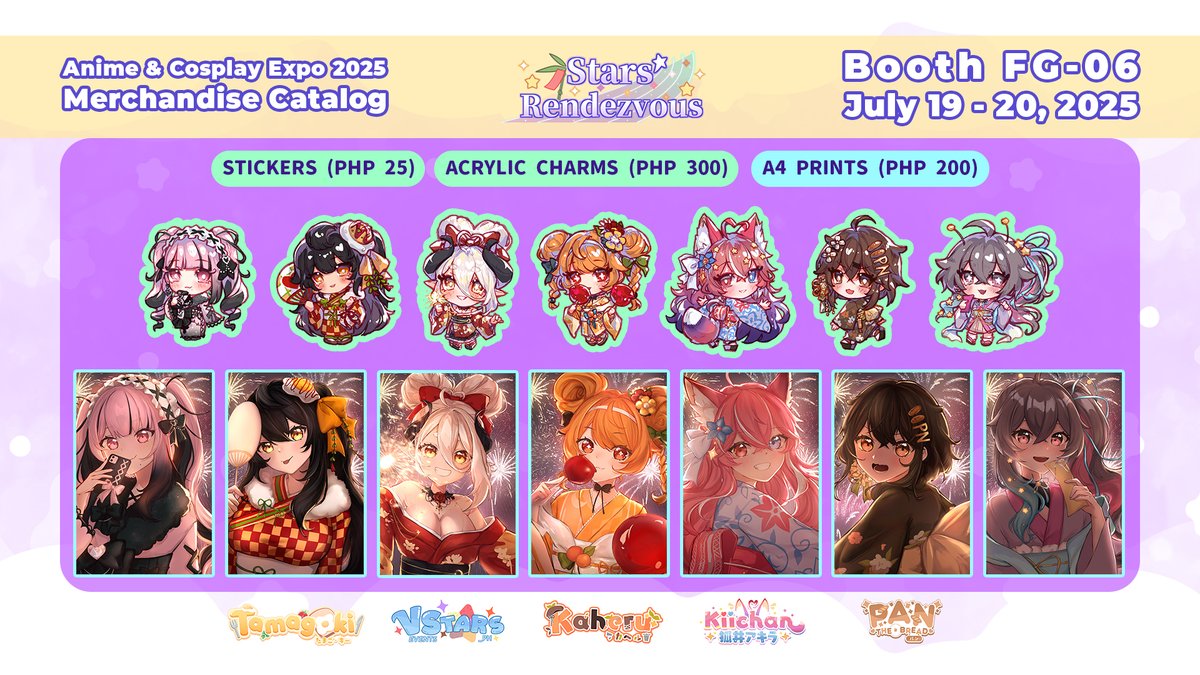 Spica_Data's tweet image. 『 🌟 OFFICIAL EVENT MERCHANDISE 🌟 』
Here is the merch catalog for our Stars' Rendezvous merch collab we’re bringing to ACX! 💫
More details will be announced later on. Catch you in 2 weeks! ✌️✨
#ACX2025