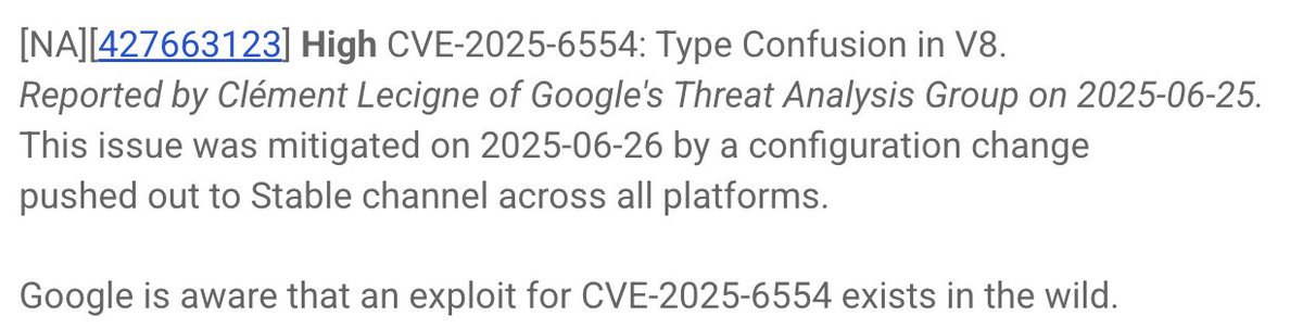 DarkNavyOrg's tweet image. Leak hole PoC for Chrome in-the-wild vulnerability CVE-2025-6554 published yesterday:
github.com/DarkNavySecuri…