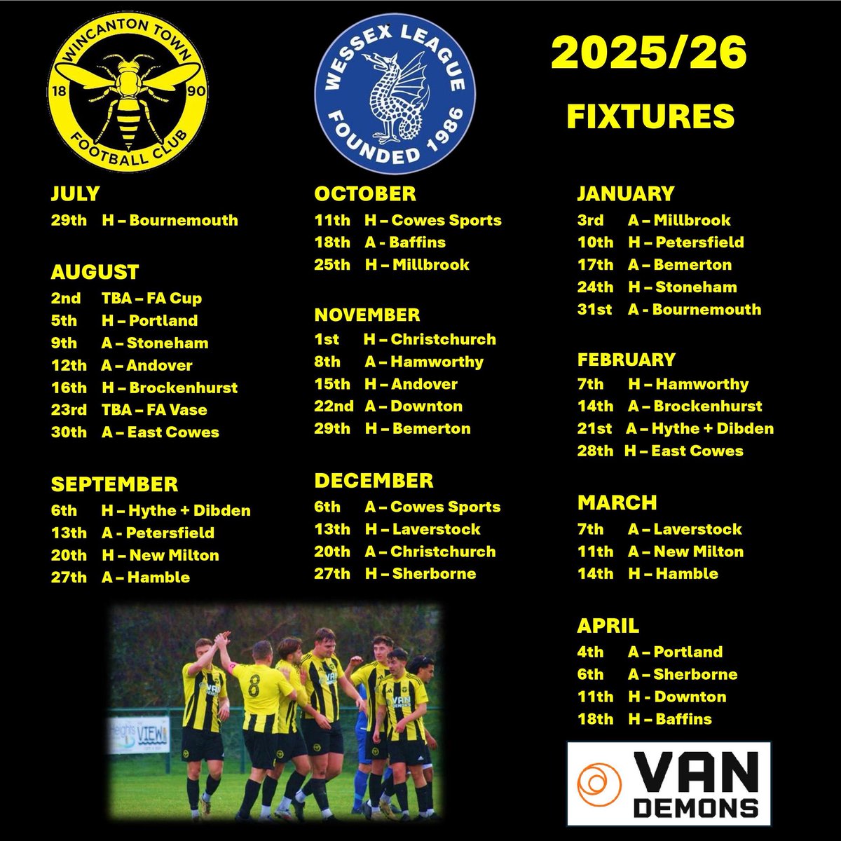 Fixtures Released;

Our fixtures have no been announced for the Velocity Wessex League 25/26 season and can be seen below 👇🏽