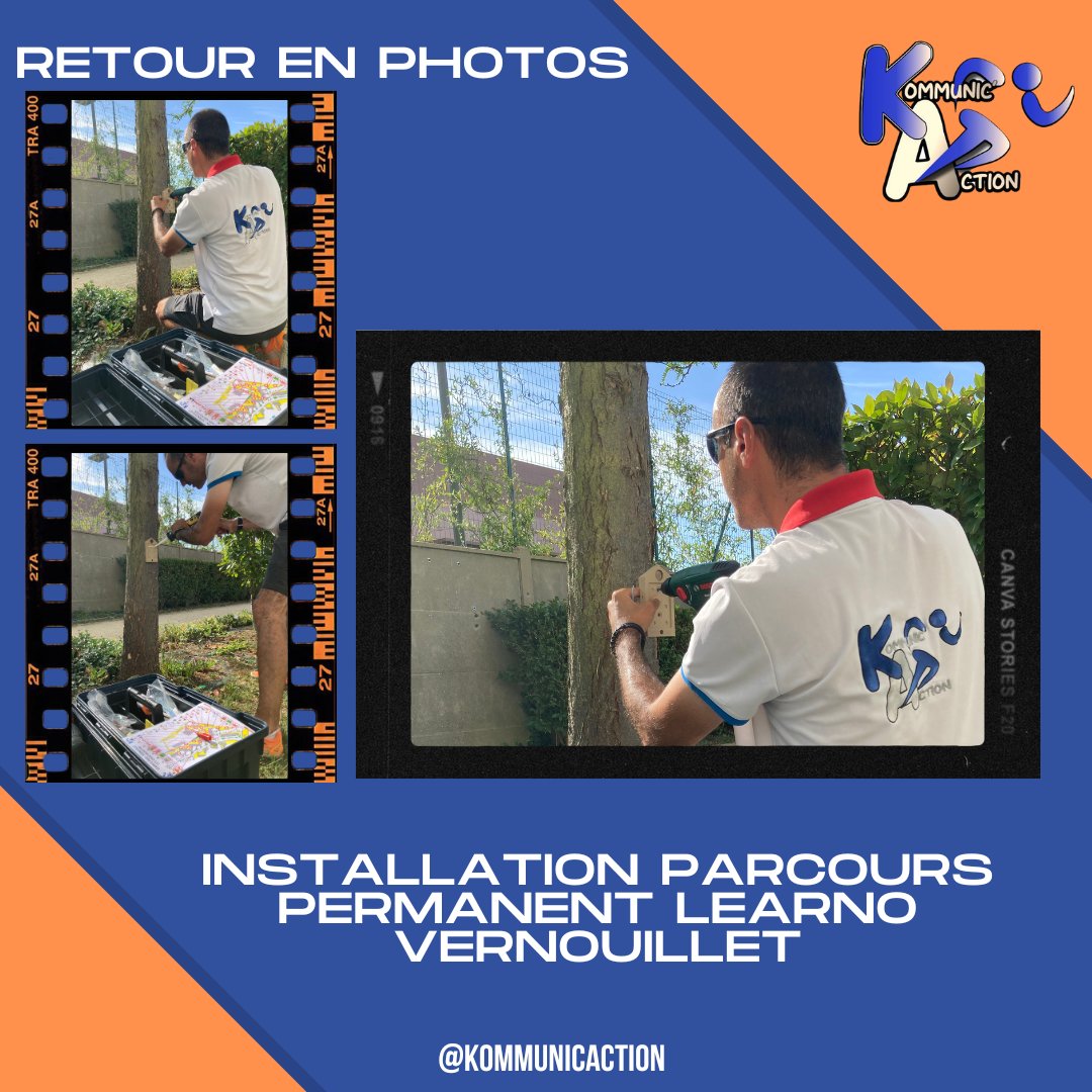 KommunicAction's tweet photo. Pas de pistolets à eau pour Kommunic'Action malgré les fortes chaleurs...
C'est plutôt pistolet à colle et perceuse/visseuse pour installer le dernier parcours permanent LEARNO qui sera inauguré ce soir, Mardi 1er Juillet à VERNOUILLET (28) https://t.co/ivyyHEZYG4