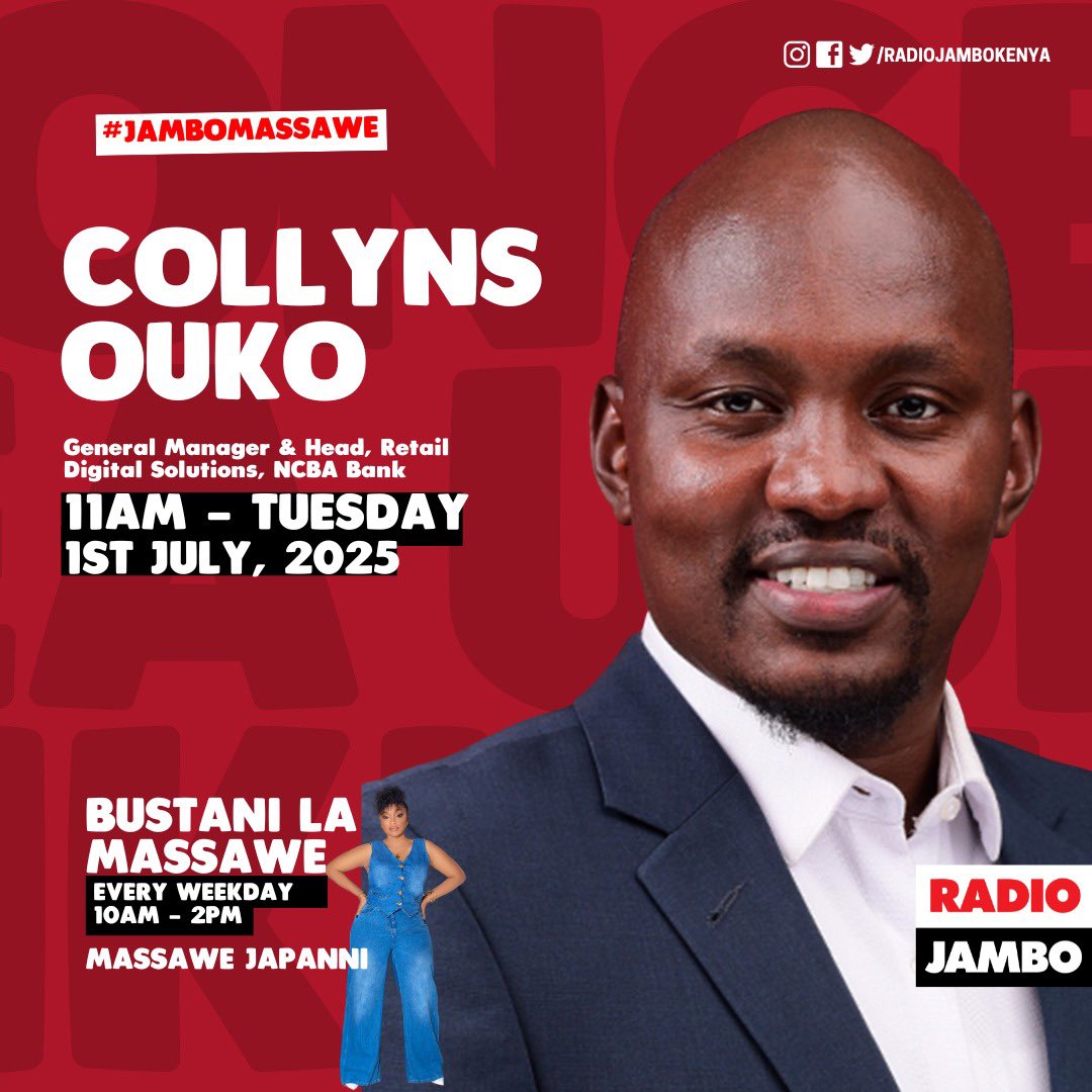 Collyns Ouko (@oukocollyns) on Twitter photo Tupatane pale <a href="/RadioJamboKenya/">Radio Jambo</a> na <a href="/MassaweJapanni/">Massawe Japanni</a> tujadiliane mambo kifedha yani Financial services on #ncbanow #ncbatwendembele <a href="/NCBABankKenya/">NCBA Bank</a> Tupatane pale <a href="/RadioJamboKenya/">Radio Jambo</a> na <a href="/MassaweJapanni/">Massawe Japanni</a> tujadiliane mambo kifedha yani Financial services on #ncbanow #ncbatwendembele <a href="/NCBABankKenya/">NCBA Bank</a>