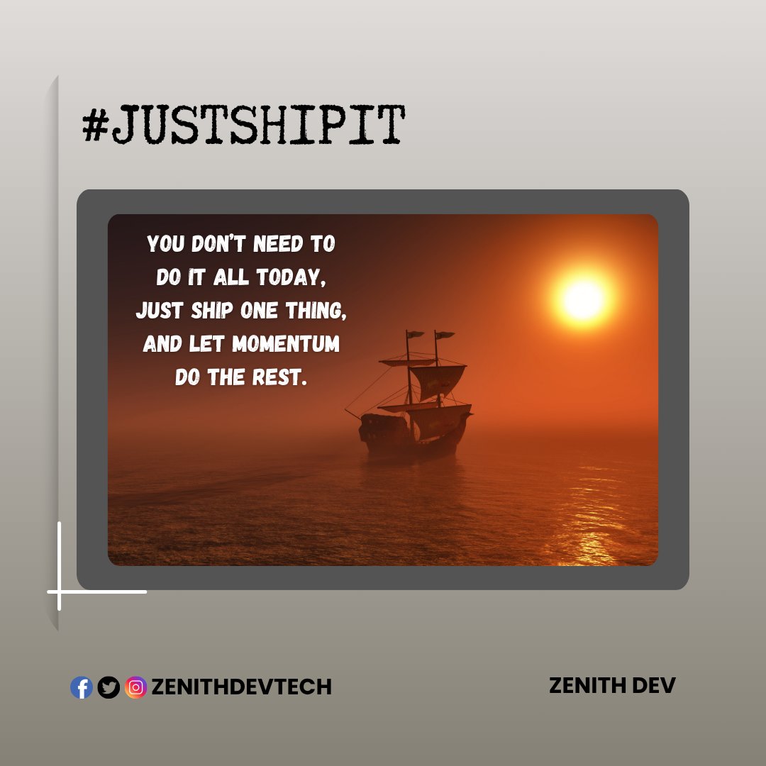 zenithdevtech's tweet image. Don’t overthink the whole roadmap.
Just ship one thing today — that’s how momentum builds.
Even a small push counts when you show up consistently.
🔁 Progress isn’t loud. Just ship it.
#JustShipIt #zenithdevtech #OneStepForward #ShipAndGrow #DevJourney