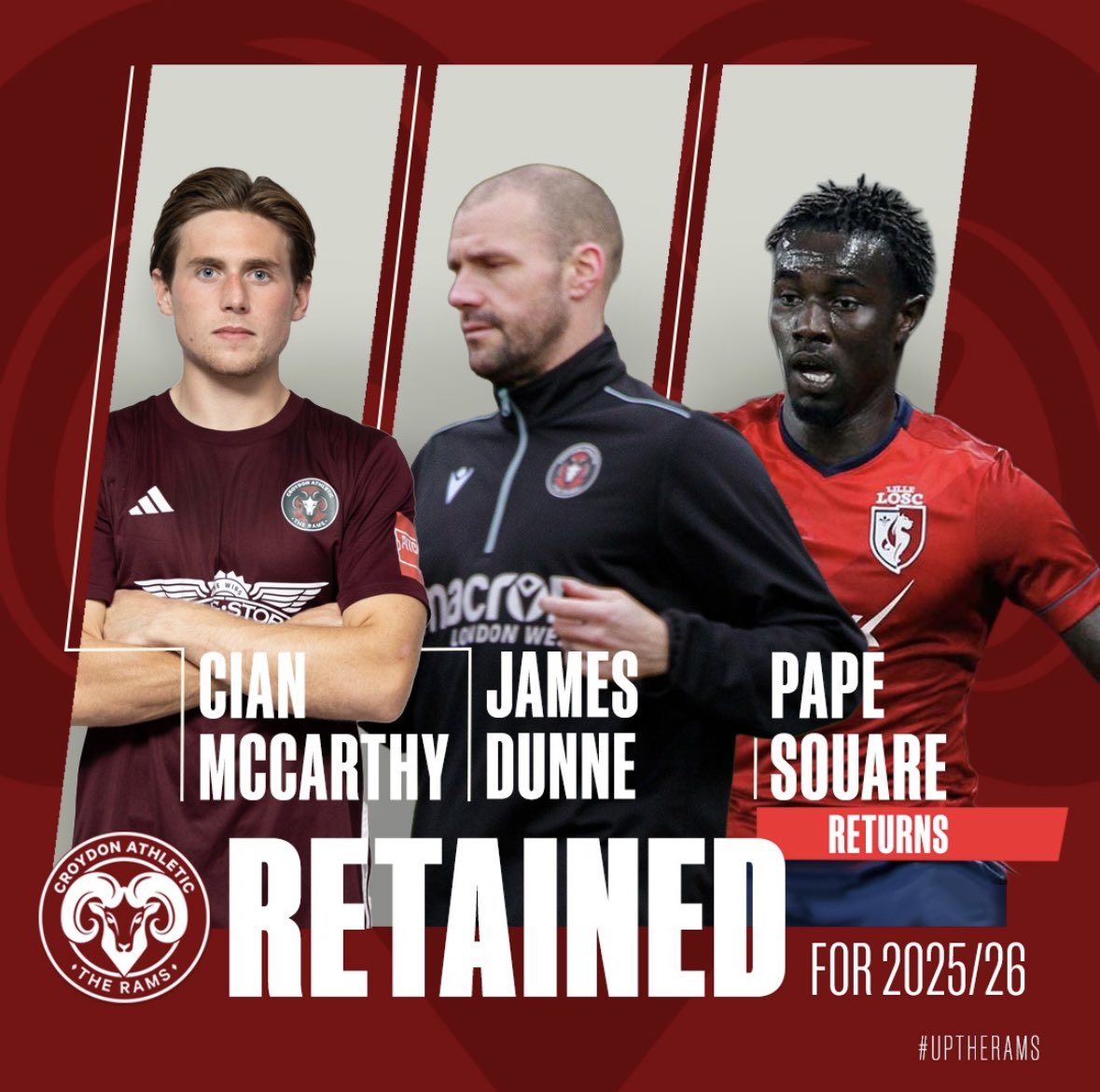 🚨 Squad Update:
Cian McCarthy &amp; James Dunne are RETAINED for 2025/26 💪
Pape Souaré RETURNS after a brief spell last season 🔥

Big season ahead for the Rams! 🐏

#UpTheRams #CroydonAthletic #SquadGoals #NonLeagueFootball