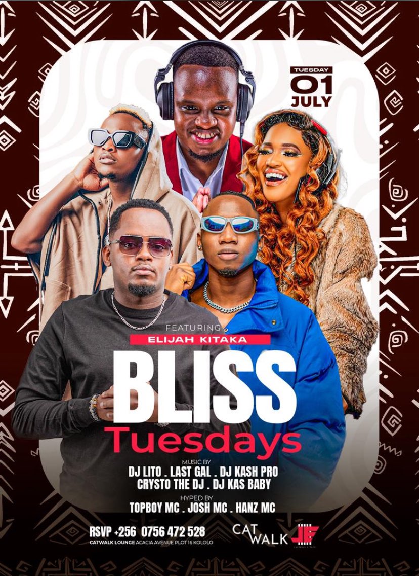 Mushrm (@mushroominc) on Twitter photo Bliss Tuesdays at <a href="/CatwalkKla/">Catwalk Lounge Kampala</a> tonight with a live performance by <a href="/Elijah_Kitaka1/">KITAKA</a>. After the show, <a href="/djKasBaby/">Kas ๐</a>, <a href="/djlitoug/">Dj Lito Turntable Supreme๐บ๐ฌ</a>, <a href="/CrystoTheDeejay/">The TurnUp King ๐</a>, <a href="/Iamkashpro/">DJ KASH PRO ๐ค๐ฆ
</a>, and The Last Girl will be on the decks. Bliss Tuesdays at <a href="/CatwalkKla/">Catwalk Lounge Kampala</a> tonight with a live performance by <a href="/Elijah_Kitaka1/">KITAKA</a>. After the show, <a href="/djKasBaby/">Kas ๐</a>, <a href="/djlitoug/">Dj Lito Turntable Supreme๐บ๐ฌ</a>, <a href="/CrystoTheDeejay/">The TurnUp King ๐</a>, <a href="/Iamkashpro/">DJ KASH PRO ๐ค๐ฆ
</a>, and The Last Girl will be on the decks.