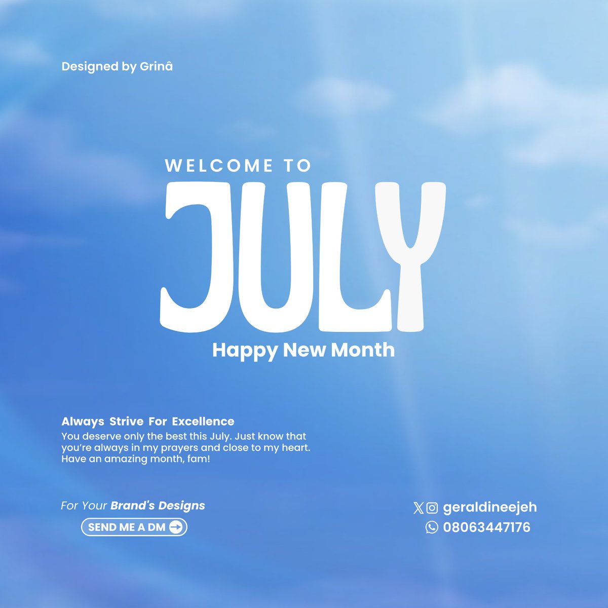EjehGeraldine's tweet photo. Cheers to the second half of the year! Wishing you a Happy New Month ❣️ 

#flyerdesigns #graphicdesigns #happynewmonth #hnm #July2025 https://t.co/U2rS5SdkgB