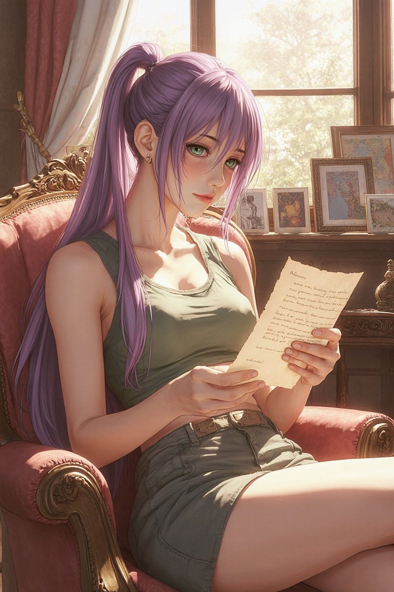 valkyraart's tweet photo. 💌 “She opened the chest... only to find a message from her father: ‘Live as you love.’ Anika's journey ends 🌍✨
#AnimeStory #AIArt #EmotionalJourney #AdventureEnds #ClumsyNerdAnika #VioletHair #GreenEyes #AICharacter #TravelWithAnika #AnimeStyleArt #CinematicAnime #OpenAIArt https://t.co/kqIRiahkyd