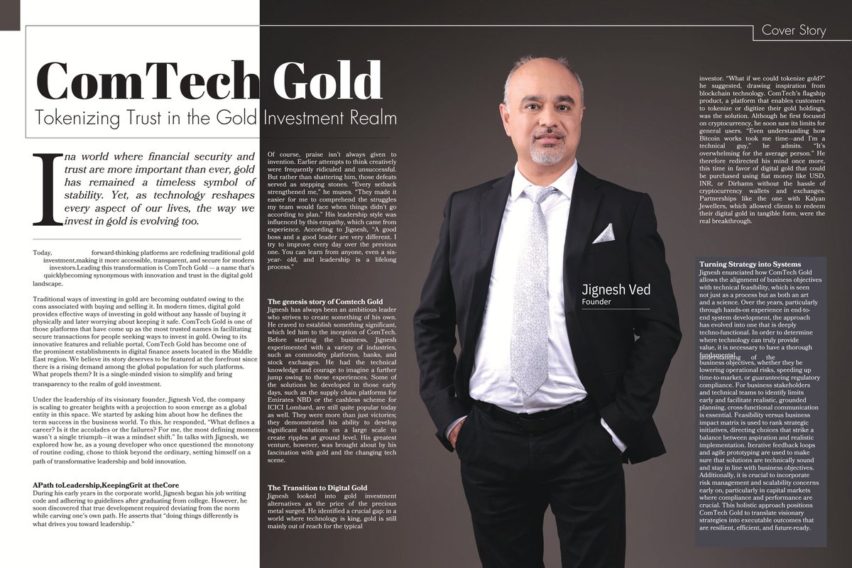 ComTechOfficial's tweet image. 🌟 Thrilled to be featured in Business Connect Magazine’s June Special Edition 2025!
Our CEO & Founder @jigneshved shares powerful insights on how ComTech Gold is revolutionizing gold investments with secure, Shariah-compliant solutions, making a real impact in the world of…