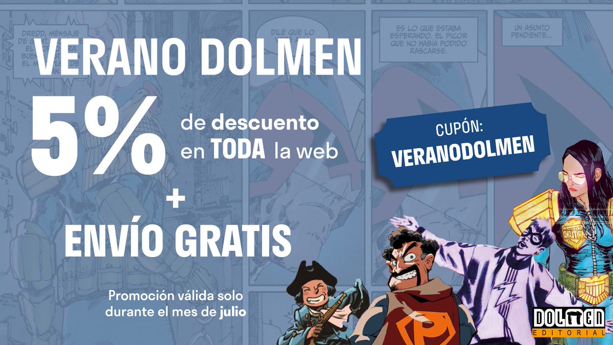 DolmenEditorial's tweet image. Este verano te lo ponemos fácil: aire, sofá… y tus cómics favoritos 📚
Durante todo julio, disfruta de 5 % de descuento y envío gratuito en nuestra web.
Solo tienes que usar el cupón VERANODOLMEN al finalizar tu compra. 📦👉 buff.ly/V5QhpXp