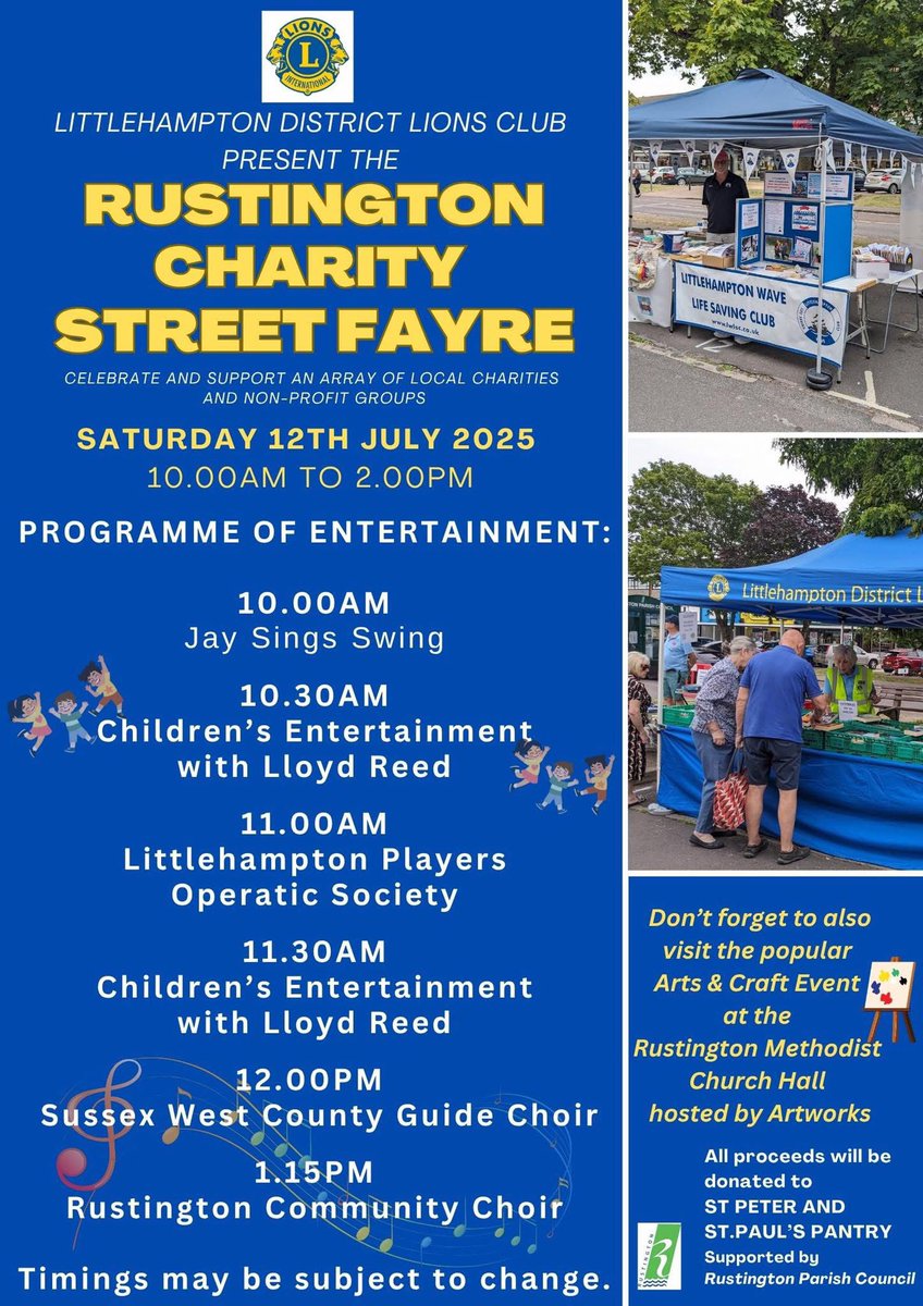 Rustington street fair 12th July. Free entertainment and things to buy.