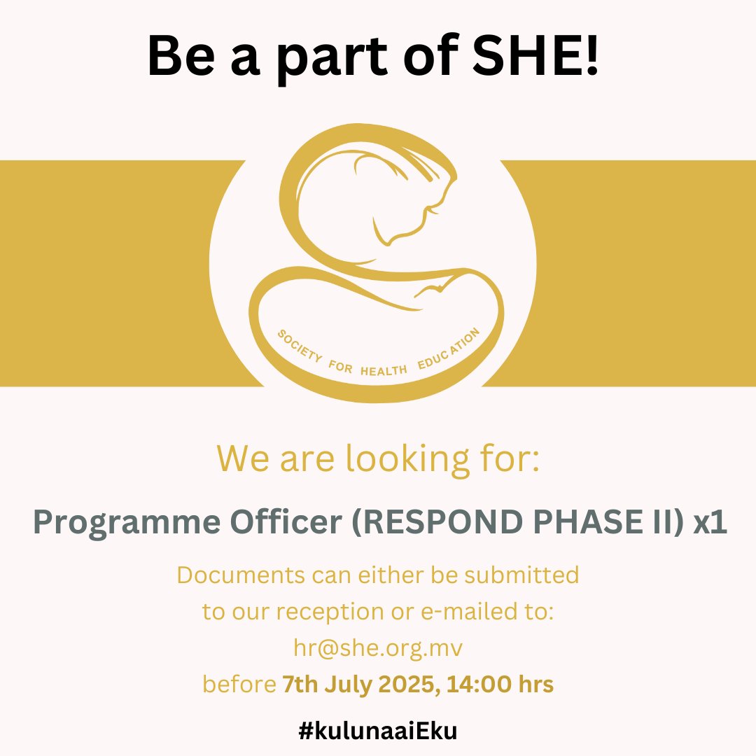 Job opening for: Programme Officer (RESPOND PHASE II)

For more information: jobsicle.mv/job/20773