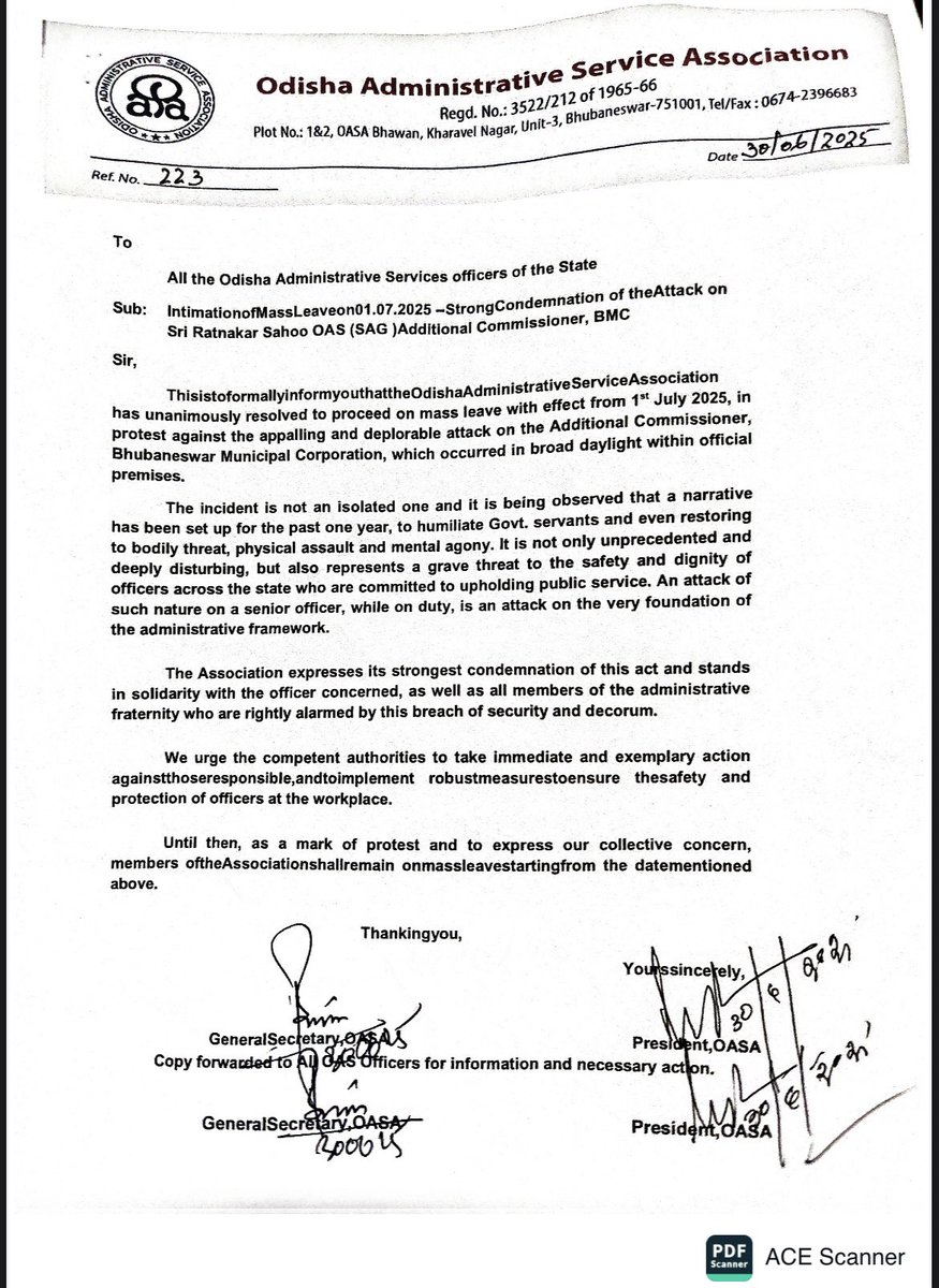 realanuragkumar's tweet image. जिस तरह से बीजेपी पार्षद अपरूपा राउत ने भुवनेश्वर नगर निगम के अतिरिक्त आयुक्त श्री रत्नाकर साहू पर उनके कार्यालय में क्रूर हमले की साजिश रची, वह गंभीर रूप से निंदनीय है। उन्हें तत्काल गिरफ्तार किया जाना चाहिए और कठोर कार्रवाई करनी चाहिए। #Odisha
#OASA ने मास लीव पे जा रहे है!!