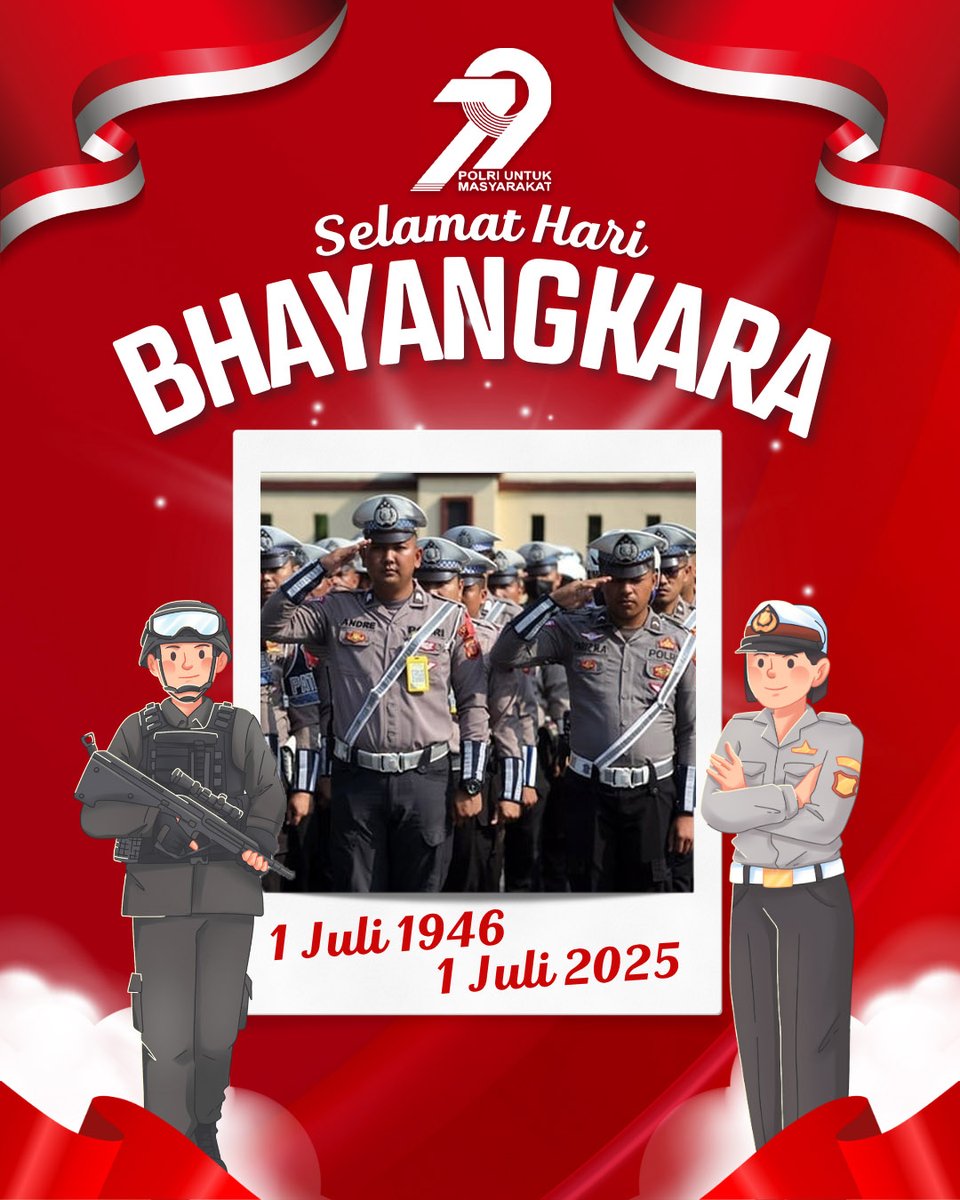 WartaJayacom's tweet photo. 79 tahun mengabdi untuk negeri.
Terima kasih Polri, atas setiap langkahmu menjaga Indonesia.
#HariBhayangkara #PolriPresisi #HariBhayangkaraKe79 https://t.co/m2I8Vh4Mqr