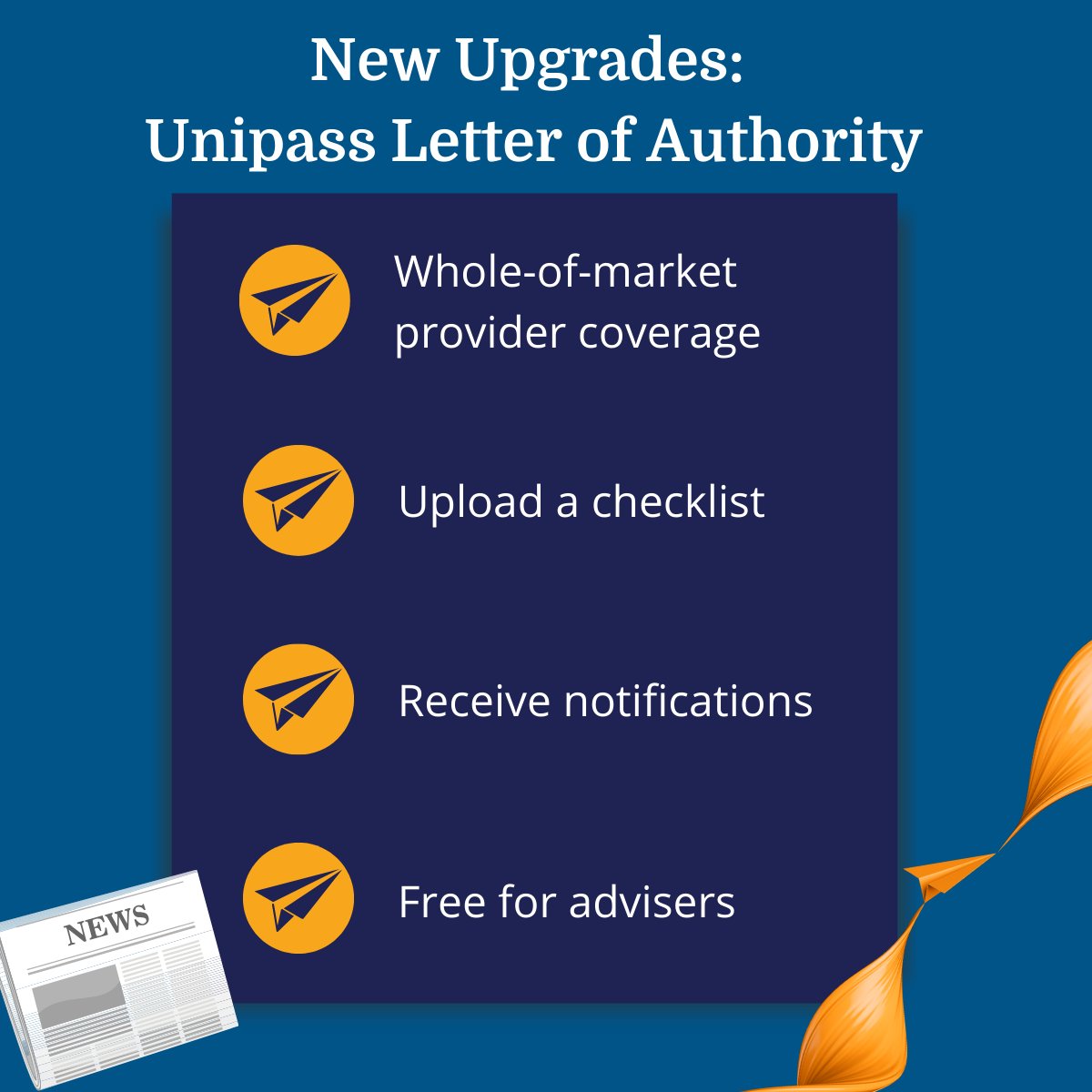 Unipass Letter of Authority (ULoA) has major upgrades!🎉

Free for advisers, ULoA transforms the manual LoA process into a digital solution.

What’s new?
🤝 Whole-of-market provider coverage
✅ Upload a checklist
🔔 Receive notifications

Learn more: tinyurl.com/3zthawph