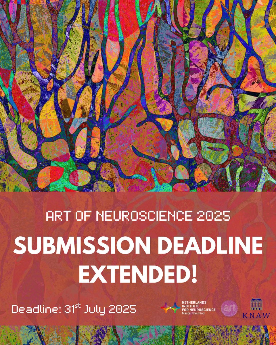 ArtNeuro's tweet image. 📣 We have good news: we are extending our submissions deadline to the end of July!

One more month to submit your striking artwork and join the 2025 edition of the Art of Neuroscience 🧠🖼️

🏆 1st prize: 1000€
🏅Honourable mentions (4): 250€

🔗 aon.nin.nl
