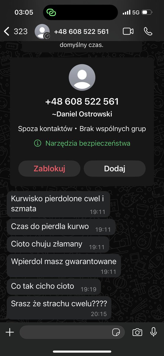 Groźby i zastraszanie.

To jedna z wielu wiadomości z pogróżkami, które trafiają do mnie regularnie.
Efekt lat nagonki, szczucia i dehumanizacji, jaką prowadzą wobec mnie politycy pokroju Donalda Tuska i jego medialne zaplecze.

Ci, którzy tak chętnie mówią o tolerancji, okazują