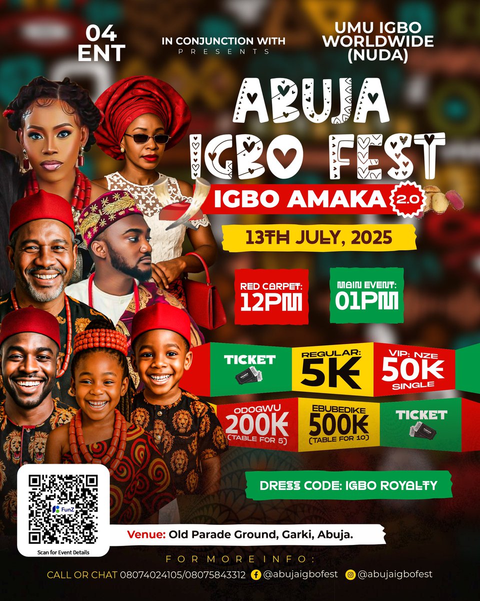 To continue our #AbujaIgboFest 2.0 OGENE GYRATION across 4 major areas in Abuja 🔥🔥🔥

WE ARE STORMING KUBWA/GWARINPA/DAWAKI at LIBERTY HOLDINGS HOTEL 🔥🔥🔥
This SUNDAY

Entry is FREE!
Come and enjoy pure undiluted Cultural Display 🔥

See flyer for more details