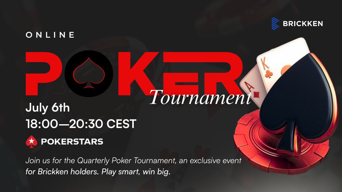 ♠️♥️ Brickkeneers, the cards are back on the table! ♦️♣️

Our Quarterly Poker Tournament is happening this Sunday, don’t miss your shot at the $500 BKN prize pool!

🗓 Date: July 6th
🕕 Time: 18:00–20:30 CEST
📍 Where: PokerStars (Virtual)
💰 Prize Pool: $500 in BKN

To